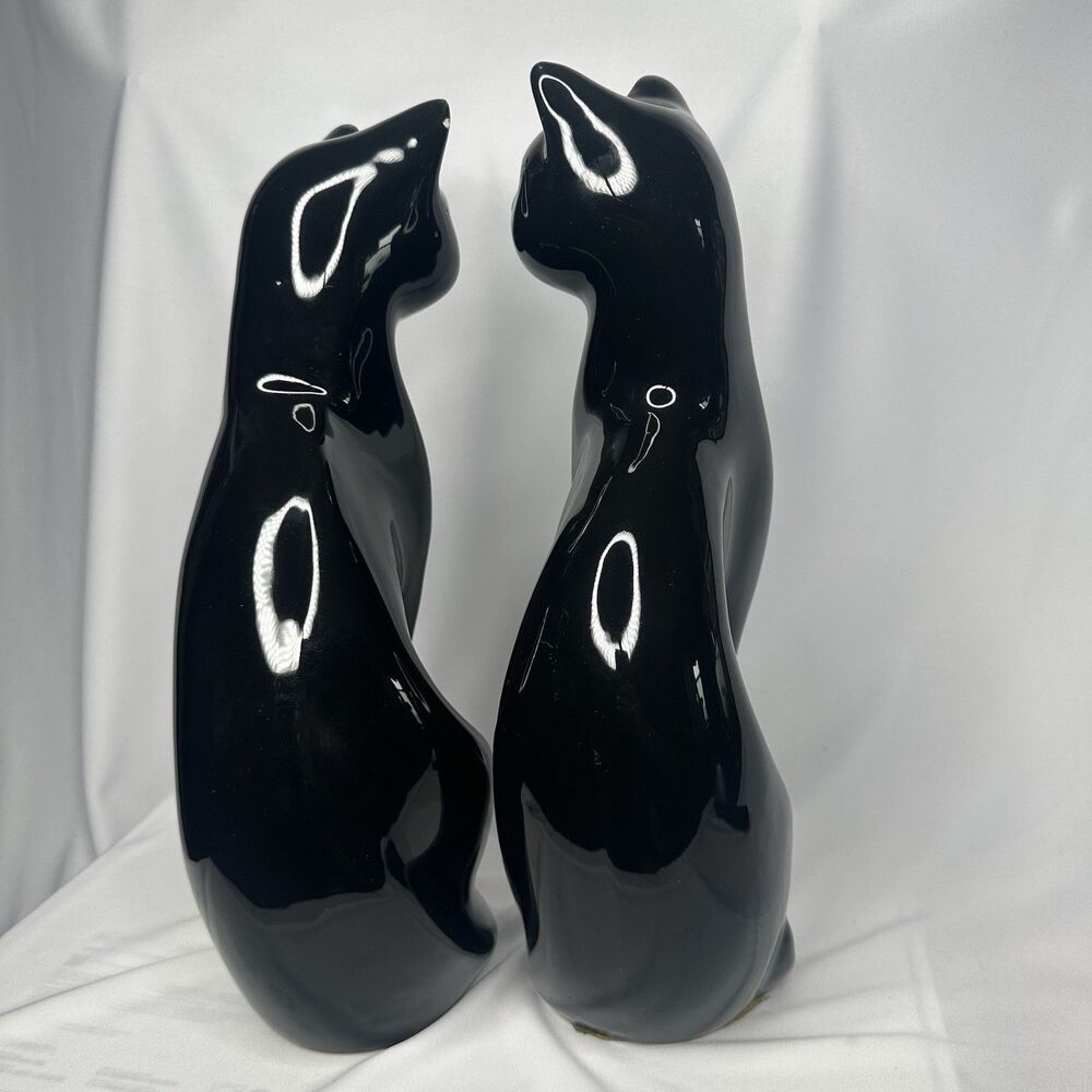 VTG Artmark Fine Ceramic Midnight Shadows Pair of Black Cats Green Eyes 12.5 in - Picture 7 of 12